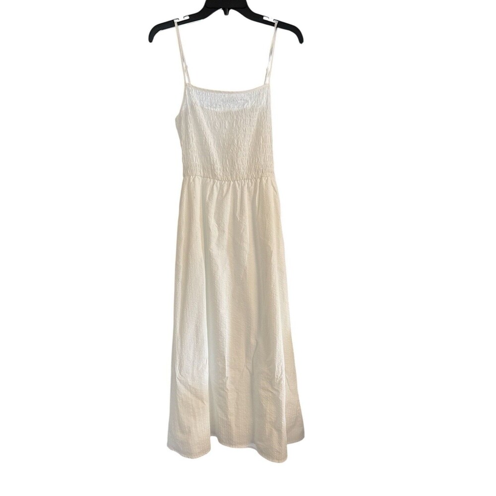 Lily Rose Smocked Bodice White Maxi Dress Adjustable Straps New